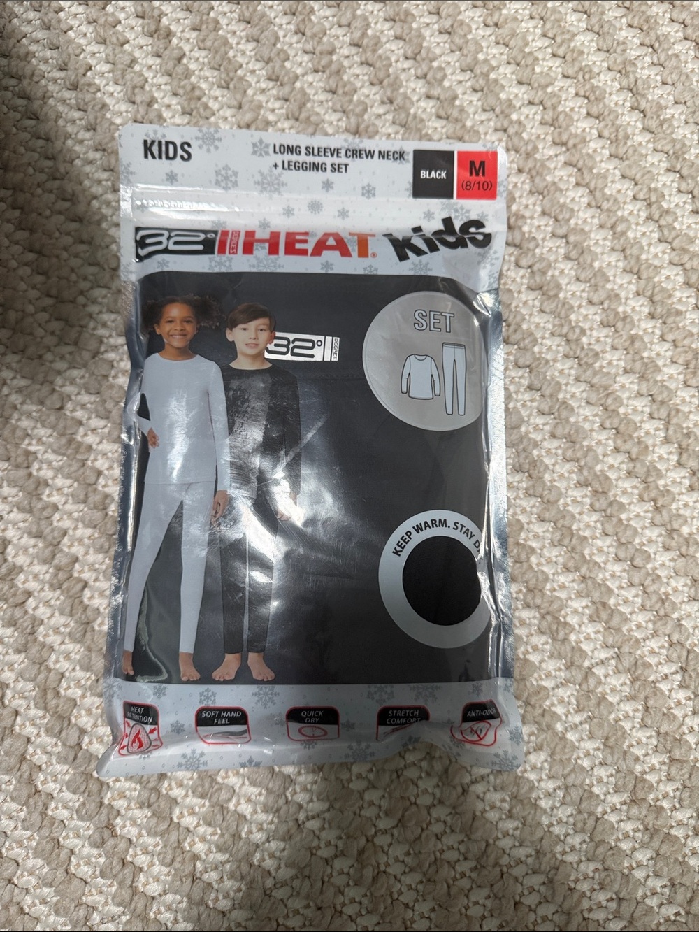 32 Degrees Kids Thermal Pajama Set - Black and White